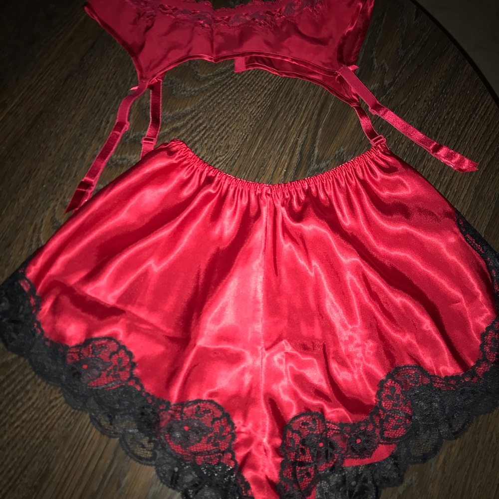 Intimate panties with garter belt.